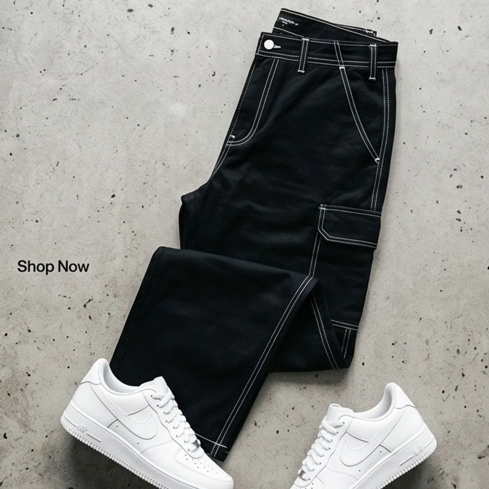 True Religion 36x32 Mens Jet Black Cargo‎ Pants Style 108335 Stitch NWT $159